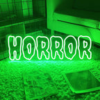 Horror Neon Sign – Green LED Wall Light for Halloween Party Decor, USB Powered Dimmable Gothic Accent for Bedroom or Spooky Room Setup, 16.5"×5.7"