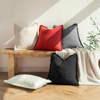 MIULEE Christmas Decorative Throw Pillow Covers Neutral Linen Fringe Throw Pillows Euro Shams Set of 2 Red Boho Farmhouse Cushion Covers with Tassels for Couch Sofa Bed Living Room Decor 22x22 Inch