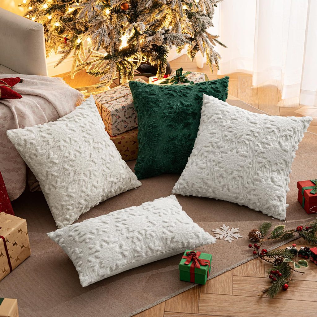 MIULEE Christmas Snowflake Decorative Throw Pillow Covers Set of 2,Soft Fluffy Faux Wool Winter Holiday Couch Pillows for Farmhouse Boho Home Decor Sofa Bed Porch Living Room 20x20 Inch Green