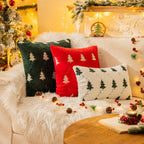 AQOTHES Christmas Tree Embroidered Green Throw Pillows Cover 18x18 Inch, Set of 2 Packs Winter Soft Fluffy Decorative Throw Pillows Covers Decor for Home Sofa Couch Bed Room