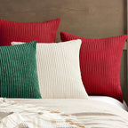 Softalker Christmas Decorative Pillow Covers 18x18, Set of 4 Soft Striped Corduroy Throw Pillow Cover for Holiday, Square Accent Pillow Cases Decor for Sofa Couch Cushion Living Room, Red Green