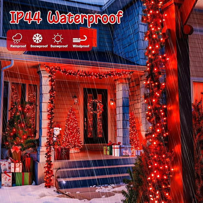 JMEXSUSS 400 LED Red Christmas Lights, 132ft Red String Lights Plug in with Remote, 8 Modes Christmas String Light Outdoor Indoor for Tree Garden Yard Porch House Decorations