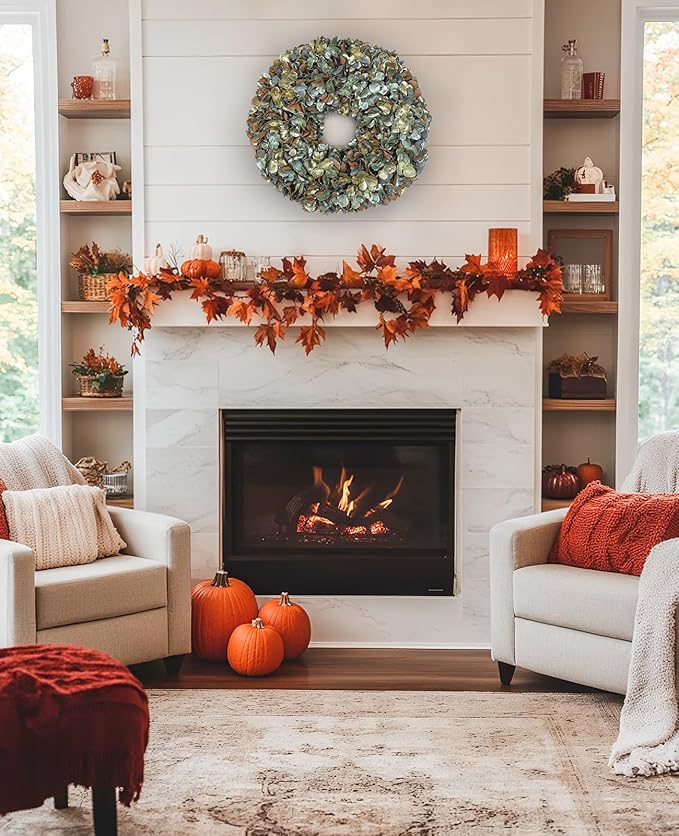 Fall Wreaths for Front Door, 24 inch Fall Hydrangea Wreaths for Front Door Outside Large Artificial Autumn Floral Wreath for Thanksgiving Harvest Christmas Wall Mantel Porch Indoor Outdoor Decor