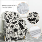 Jekeno Gothic Skull Blanket Cat Bat Mushroom Gifts for Women Men Kids Girls Boys Mom Wife Husband Dad Halloween Birthday Christmas Skeleton Horror Dark Presents Home Bedroom Room Decor Throw 50"x60"