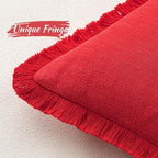 MIULEE Christmas Decorative Throw Pillow Covers Neutral Linen Fringe Throw Pillows Set of 2 Red Boho Farmhouse Cushion Covers with Tassels for Couch Sofa Bed Living Room Spring Home Decor 18x18 Inch