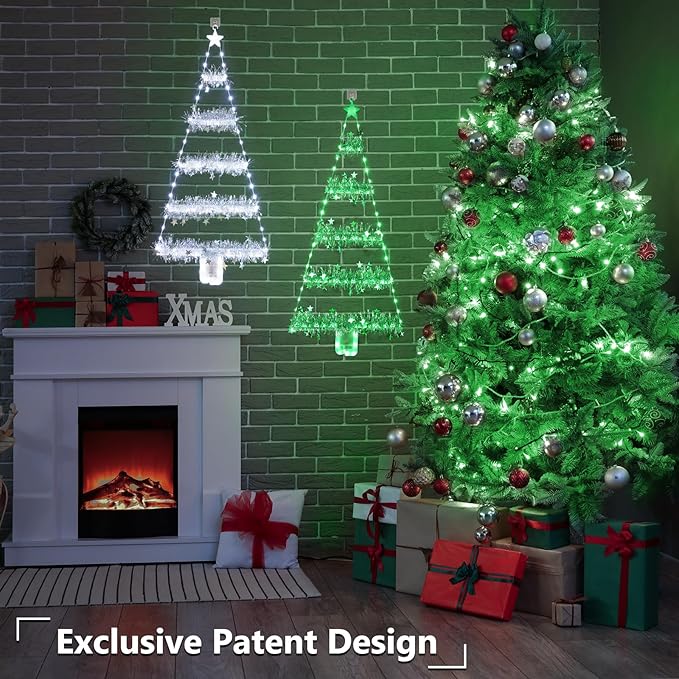 Toodour Christmas Decorations Indoor Lights, 2.65ft LED Christmas Lights, Green Wall Window Hanging Light, Battery Operated Holiday Decoration for Outdoor Garden New Year Home Decor
