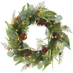 Pre Lit Christmas Wreath for Front Door Lighted Green Wreath Decorated with Pine Cones,Berry Clusters, Abundant Fit Branches 18” Christmas Wreaths for Windows Winter Wreath Hanging Wall Decor