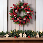 YULETIME 24" Mixed Berries Christmas Wreath - Artificial Holiday Wreath with Red & Purple Frosted Berries, Green Cypress Branches & Pine Needles