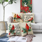 Ussap I Am Always with You Cardinal Red Birds Decorative Throw Pillow Cover Set of 4, Pine Cones Berry Cushion Case Decor, Winter Holiday Memorial Pillowcase Christmas Decorations for Sofa Couch 18x18