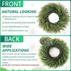 24 inch Norfolk Pine Wreath, Realistic Christmas Wreath for Front Door,Artificial Real Touch Green Wreath Greenery for Door Wall Windows Mantle Outdoor Christmas Decoration
