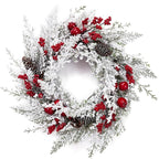 Christmas Wreath, 18 Inch Snow Flocked White Winter Wreath with Pine Cones Berries Apples for Front Door Fireplace Table Centerpiece Holiday Home Indoor Outdoor Decoration