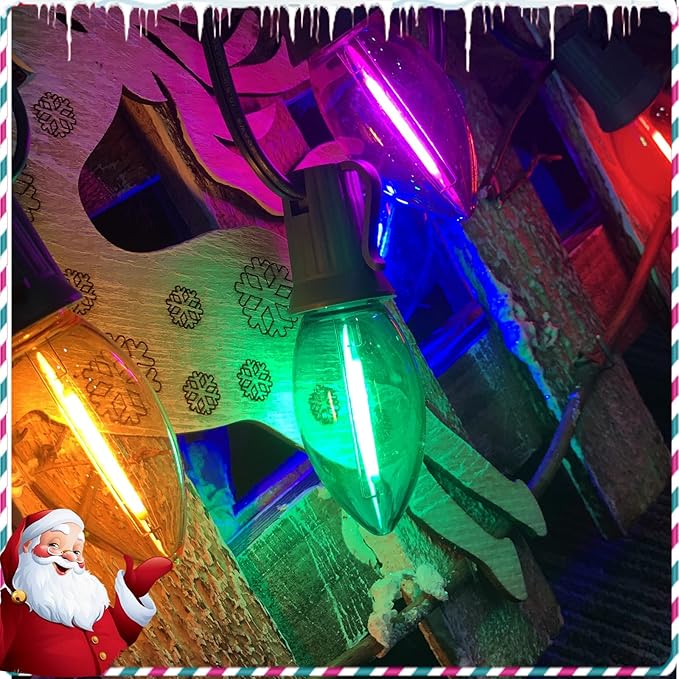 C9 LED Christmas Lights Outdoor,25FT Multicolored Christmas Lights with 26 Colorful Clear Multicolor LED Bulbs,Connectable Old Fashioned Xmas light for Garden Patio Xmas Tree Party Home Decor