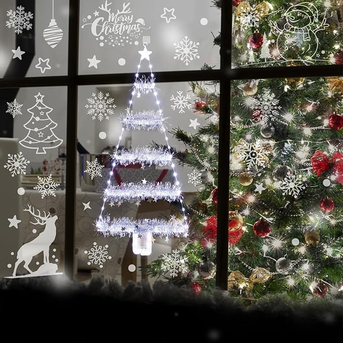 Toodour Christmas Decorations Indoor Lights, 2.65ft LED Christmas Lights, Cool White Wall Window Hanging Light, Battery Operated Holiday Decoration for Outdoor Garden New Year Home Decor