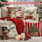UPOFFICIS Christmas Pillow Covers 18x18 inch Set of 4, Christmas Decorations Cushion Covers, Xmas Pillow Covers, Pillowcases Throw Pillow Covers for Sofa Couch Home Decor