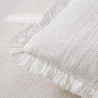 MIULEE Christmas Decorative Throw Pillow Covers Neutral Linen Fringe Throw Pillows Set of 2 White Boho Farmhouse Cushion Covers with Tassels for Couch Sofa Bed Living Room Home Decor 18x18 Inch