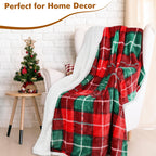 Red Buffalo Plaid Christmas Throw TV Sherpa Blanket 50" x 60", Super Soft Warm Comfy Plush Fleece Bedding Couch Cabin Decorative Throw Blanket
