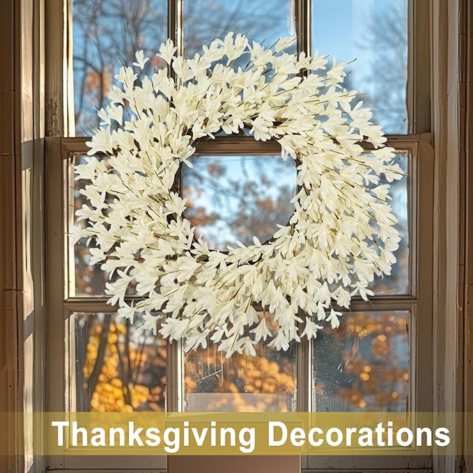 26 Inch Realistic Fall Wreaths for Front Door Outside Autumn Wreath Outdoor Indoors Fall Decorations for Home Thanksgiving Halloween Holiday Decorations Clearance for Wall Porch Door (Fall White)