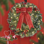 DiliComing 16-Inch Pre-Lit Winter Wreath - Large Christmas Door Wreath, Front Door & Window Decorations