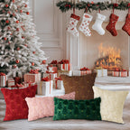 Lanpn Christmas 12x24 Throw Pillow Covers Set of 2, Winter Star Christmas Tree Throw Pillow Cases Soft Plush Faux Fur Wool 12 x 24 Winter Cushion Cover for Indoor Home Bedroom Couch Sofa Decor (Beige)