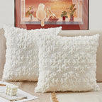 multiwins Christmas Pillow Covers 18" x 18" Set of 2, Soft Plush Faux Rabbit Fur with 3D Embroidery Snowflake Design, Throw Pillow Covers for Sofa, Winter Holiday Christmas Decor,Skin-Friendly