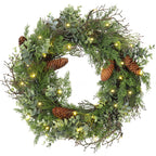 Pre Lit Christmas Wreath for Front Door Green Wreath Decorated with Pine Cones,Berry Clusters, Abundant Fit Branches 18” Lighted Christmas Wreaths for Windows Winter Wreath Hanging Wall Decor