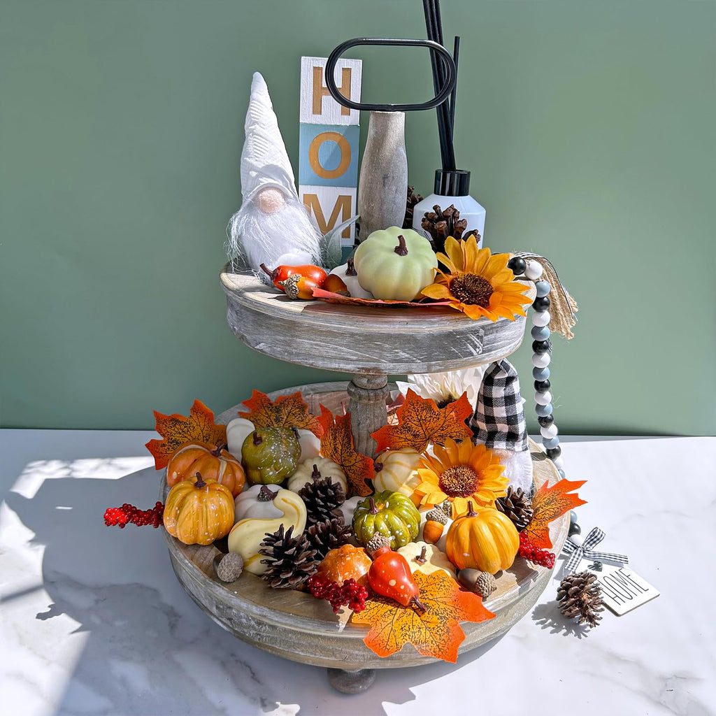 Winlyn 60 Pcs Assorted Small Artificial Pumpkins and Gourds with Acorns Pinecones Maple Leaves Sunflowers Fall Harvest Decoration Set for Thanksgiving Halloween Bowl Filler Table Centerpiece Wreaths