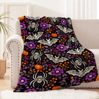 cromcu Halloween Bat Blanket Soft Lightweight, Gothic Spider Pumpkin Floral Flannel Throw Blankets for Bed Sofa Office RV Travel Bathroom Home Spooky Purple Decor, Goth Lovers Gifts 60"X50"