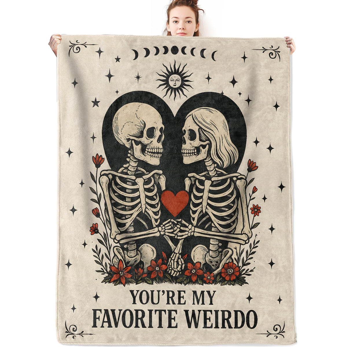 olpddz Gothic Skeleton Flannel Blanket Gifts for Couple,60x50inch,Goth Romance Design Throw Blankets with Vintage Skull Love Design,for Bedroom,Living Room,Camping,Valentine,Halloween Decor Throws