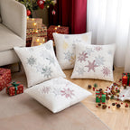 MIULEE Pack of 2 Christmas Decorative Throw Pillow Covers Soft Faux Fur Pillow Cases with Embroidery Snowflake Winter Cute Pillowcases Holiday Decor for Couch Sofa Bedroom, 18×18 Inch, Burgundy