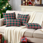 Green Tartan Plaid Christmas Decorative Throw Pillow Covers 18x18 Set of 2, Green Farmhouse Christmas Decor Buffalo Plaid Pillows for Couch & Living Room, Traditional Country Xmas Decorations