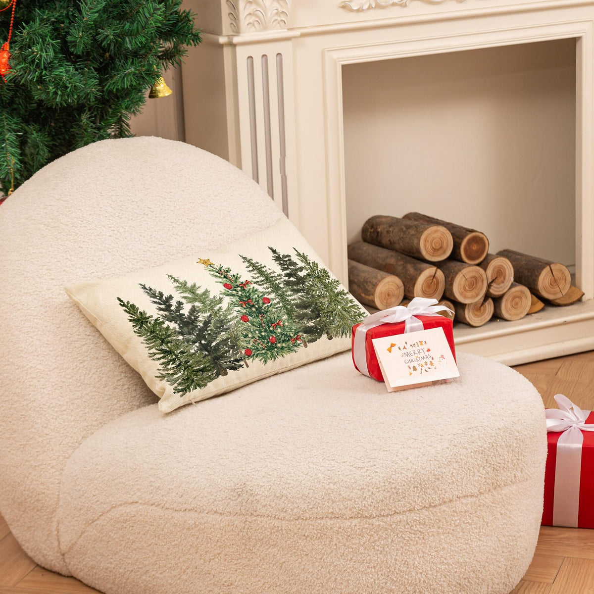 Christmas Rectangle Pillow Cover Watercolor Xmas Pine Tree Throw Pillow Case 12 x 20 Inch Cushion Cover for Winter Party Home Farmhouse Couch Sofa Car