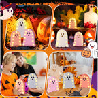 Tujoe 3 Pcs Halloween Decorations Light Up Wooden Ghost Light Up Ghost Kit Pink Halloween Table Centerpiece for Home Decor Kitchen Mantel Tabletop Windowsill