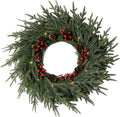 24" Artificial Christmas Wreath -Real Touch Norfolk Pine Wreath for Door,Wall,Windows,Indoor Outdoor -Christmas Wreaths for Front Door-Christmas Decorations-Holiday Decor-Free Battery LED Lights