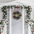 18 Inch Christmas Wreaths for Front Door, Lighted Outdoor Christmas Wreath with 40 LED Lights Timer Pine Cones for Window Fireplace Winter Xmas Decorations, Battery Operated
