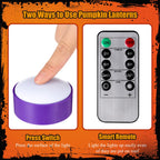 Riakrum 6 Pieces Halloween Remote Timer LED Lights with Remote Summer Halloween LED Pumpkin Lights Battery Operated Lantern Bright Flameless Candle(Purple,Purple Light)