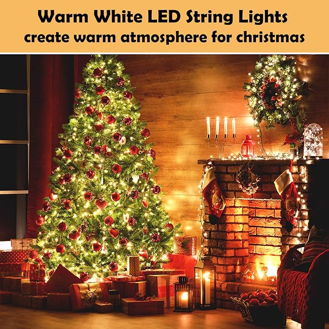 Bright Christmas Lights Outdoor 300 LED String Lights, 100ft Connectable 8 Modes Christmas String Lights Tree Lights for Home, Party, Holiday, Indoor Xmas Decorations Warm White