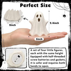 4PCS Ceramic Ghost Light Up Decor, Cute Ghost Halloween Decor, Small White Ghost Figurine Timer Led Ghost Figurines for Desk Tabletop Centerpieces，Halloween Decoration Indoor