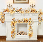 2 Pack Fall Garland Maple Leaf with Lights Fall Decor, 6Ft/Piece Fake Leaves Pumpkin Berry Vine Autumn Foliage Garland for Mantle Fireplace Halloween Thanksgiving Decorations Christmas Home Decor