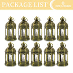Romadedi Mini Lanterns Decorative for Centerpiece: 10pcs Hanging Small Gold Lantern Bulk with Flickering LED Candles for Wedding Decor Party Table Decorations Christmas Halloween, Batteries Included