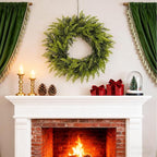 Real Touch Artificial Cedar Wreath 24" Fake Christmas Wreaths for Front Door Faux Pine Greenery Wreaths for Home,Window,Table,Mantle,Wall,Indoor,Outdoor Xmas Decorations