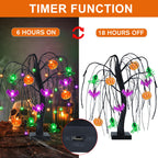 Halloween Table Decor 18 Inch 36 LED Halloween Willow Tree with Pumpkin Bat Spider Lights, Timer/USB/Battery Operated Black Halloween Tree Spooky Halloween Decorations Indoor for Home Party Room Gifts