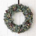 Glitzhome 24" D Pre-Lit Glittered Pine Cone Christmas Wreath with Warm White LED Lights and Timer for Front Door Wall Window Party Decor