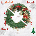 Christmas Wreaths for Front Door Outside Decor, 22" Berries Poinsettia Golden Leaves Pinecone Winter Artificial Wreath Decorations with Hanging Sign for Xmas Home Door Wall Window Fireplace Porch