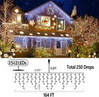 164FT Christmas Lights Outdoor Decorations 1512LED Fairy String Light 12 Lighting Modes with Timer Memory Waterproof Christmas Light for Yard Roof Party Holiday Wedding Garden Decor