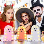 Tujoe 3 Pcs Halloween Decorations Light Up Wooden Ghost Light Up Ghost Kit Pink Halloween Table Centerpiece for Home Decor Kitchen Mantel Tabletop Windowsill