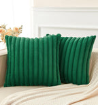 GriNeed Pack of 2 Christmas Green Pillow Covers 18x18 Inch Decorative Faux Fur Emerald Throw Pillow Cover, Soft Lumbar Plush Pillowcases for Couch Sofa Bed Living Room, Fluffy Cute Home Boho Decor