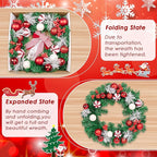 Christmas Wreaths for Front Door Outside Decor, 20" Peppermint Candy Ball Ornaments Pine Branches Winter Artificial Wreath Decorations with Bow Hanging Sign for Xmas Home Door Wall Window Fireplace