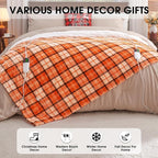 OCTROT Heated Electric Blanket Queen Size, 84X90 Heating Blanket Queen with Dual Control&10 Heats Levels&Timer for Bed,Orange Plaid Sherpa Blankets Warmer Gift for Grandma Women Halloween Home Decor