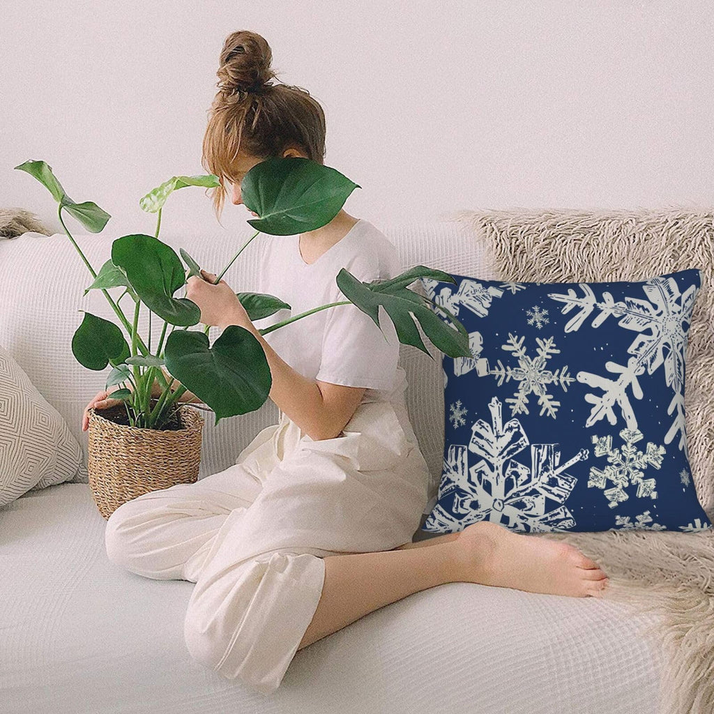 AELUTYSH Navy Blue Christmas Pillow Covers 18x18 Inch Set of 2 Winter Snowflake Decorative Throw Pillows Farmhouse Holiday Christmas Decor Cushion Covers Linen for Home Living Room Bed Outdoor