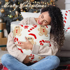 Breling 2 Pack Christmas Pillow Covers 18 x 18 Inch 3D Embroidered Gingerbread Man Throw Pillow Cover Christmas Gingerbread House Tufted Cushion Case Decorative Holiday Decor for Home Couch Bed Sofa
